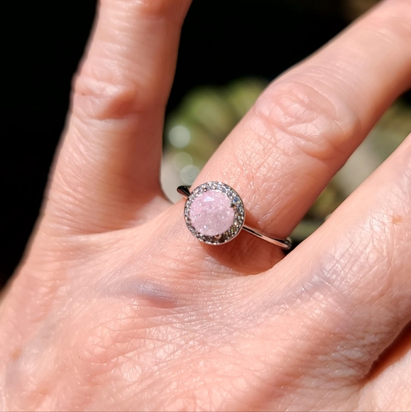 Stunning pink & white Topaz sterling ring sz6 - Picture 5 of 8